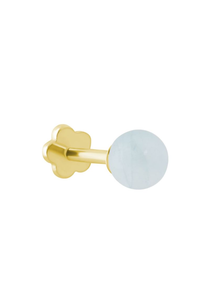 14K Yellow Gold 4mm Sphere Milky Aquamarine Labret Earring