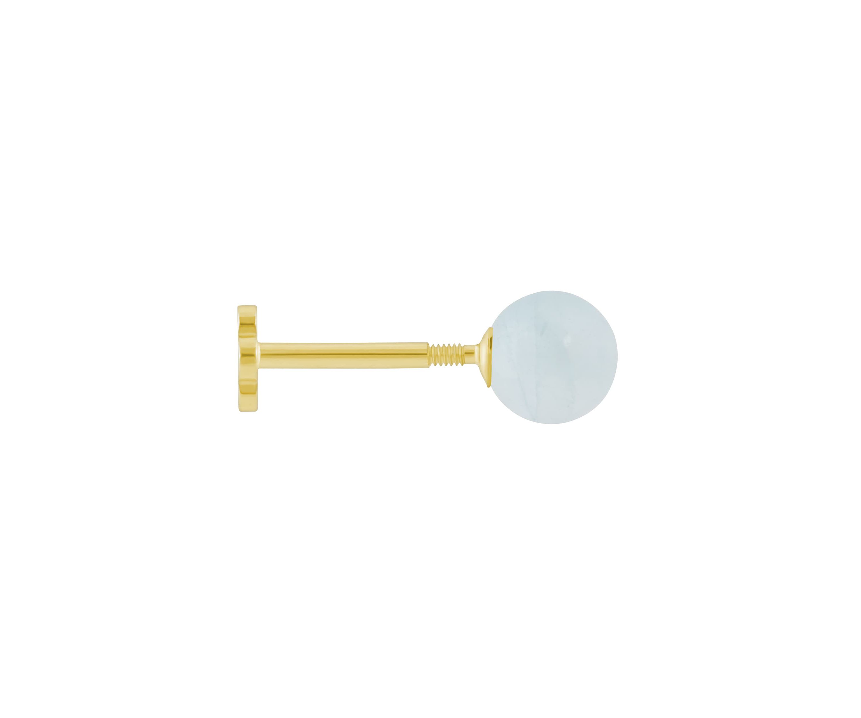 14K Yellow Gold 4mm Sphere Milky Aquamarine Labret Earring