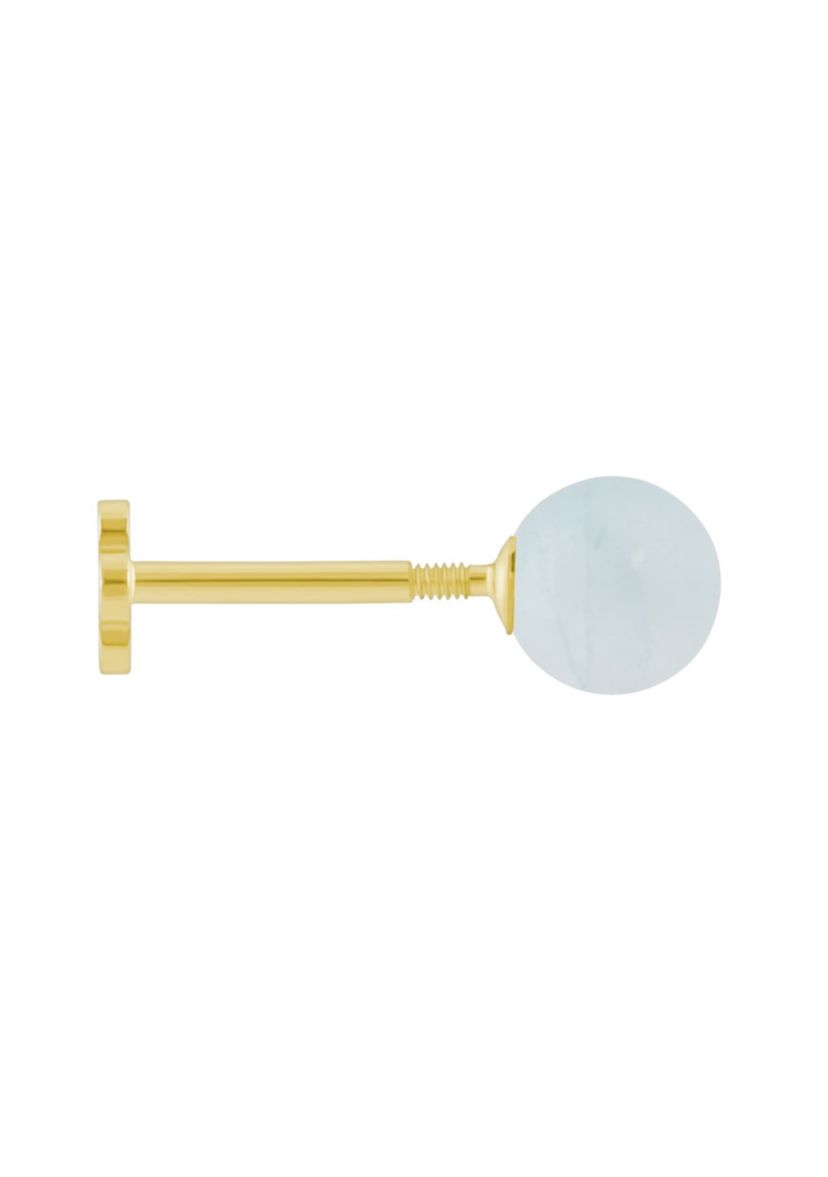 14K Yellow Gold 4mm Sphere Milky Aquamarine Labret Earring