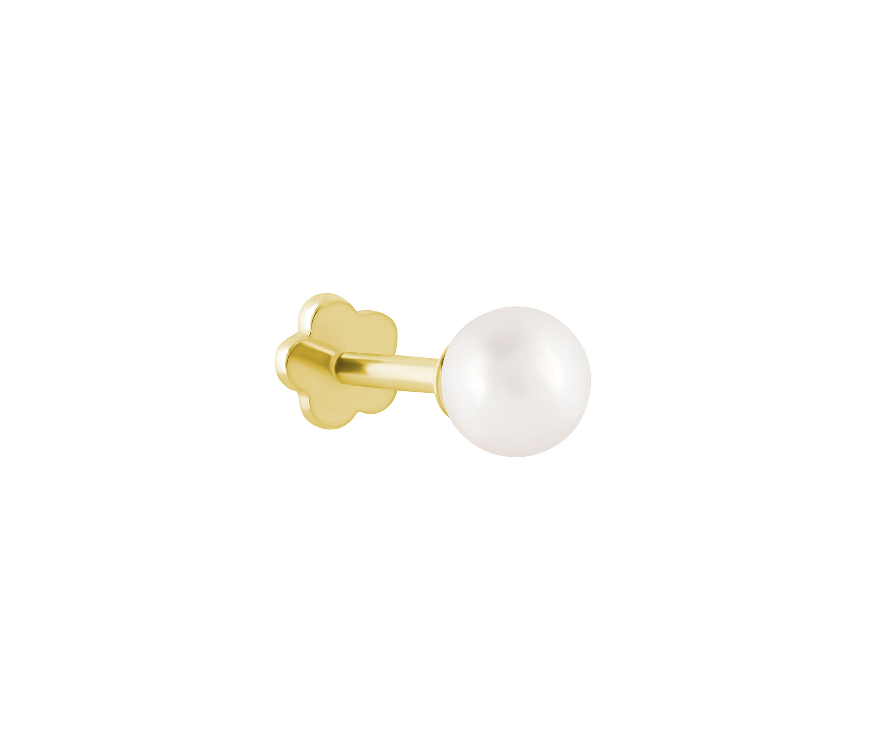 14K Yellow Gold 4mm Round Pearl Labret Earring