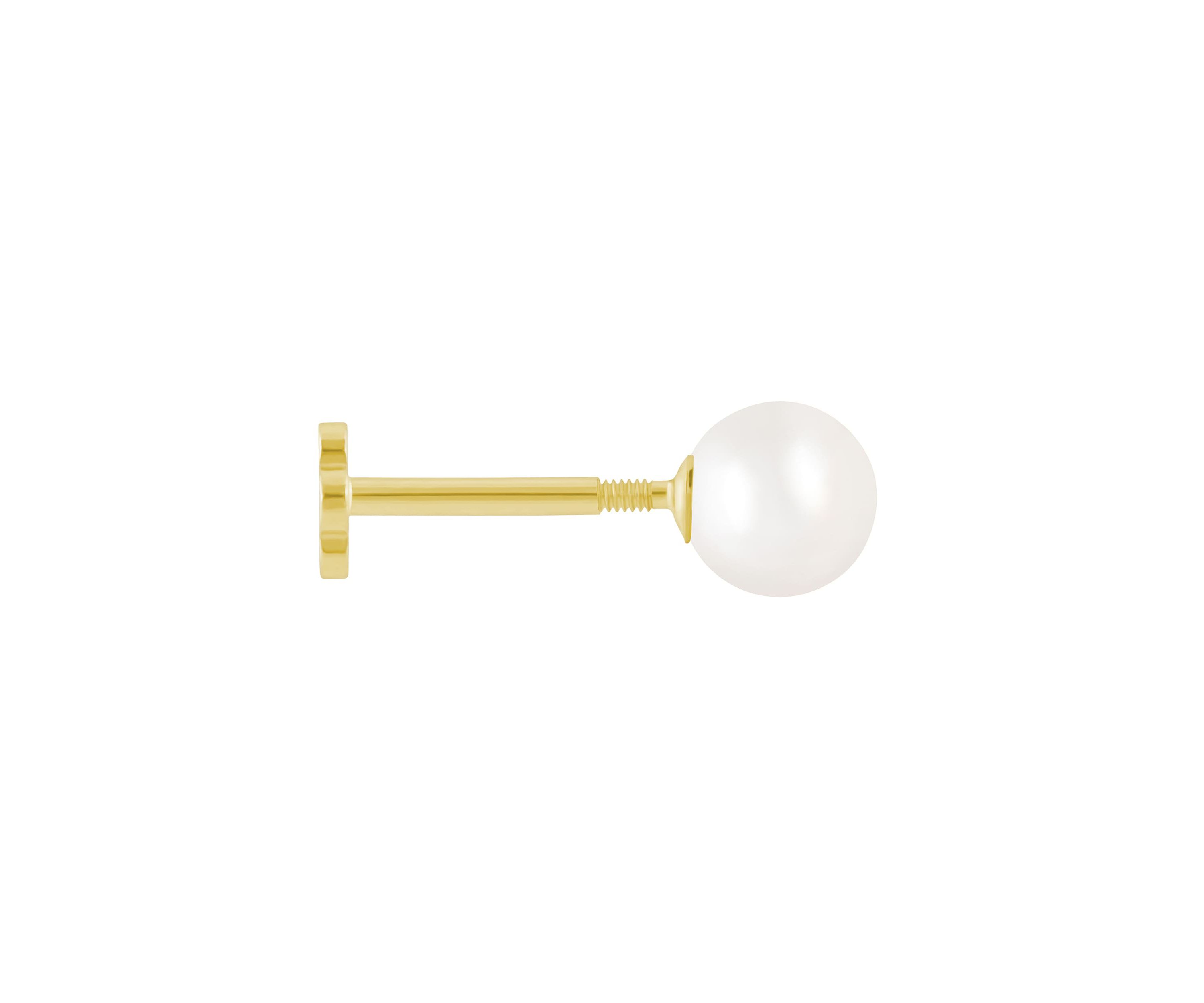 14K Yellow Gold 4mm Round Pearl Labret Earring