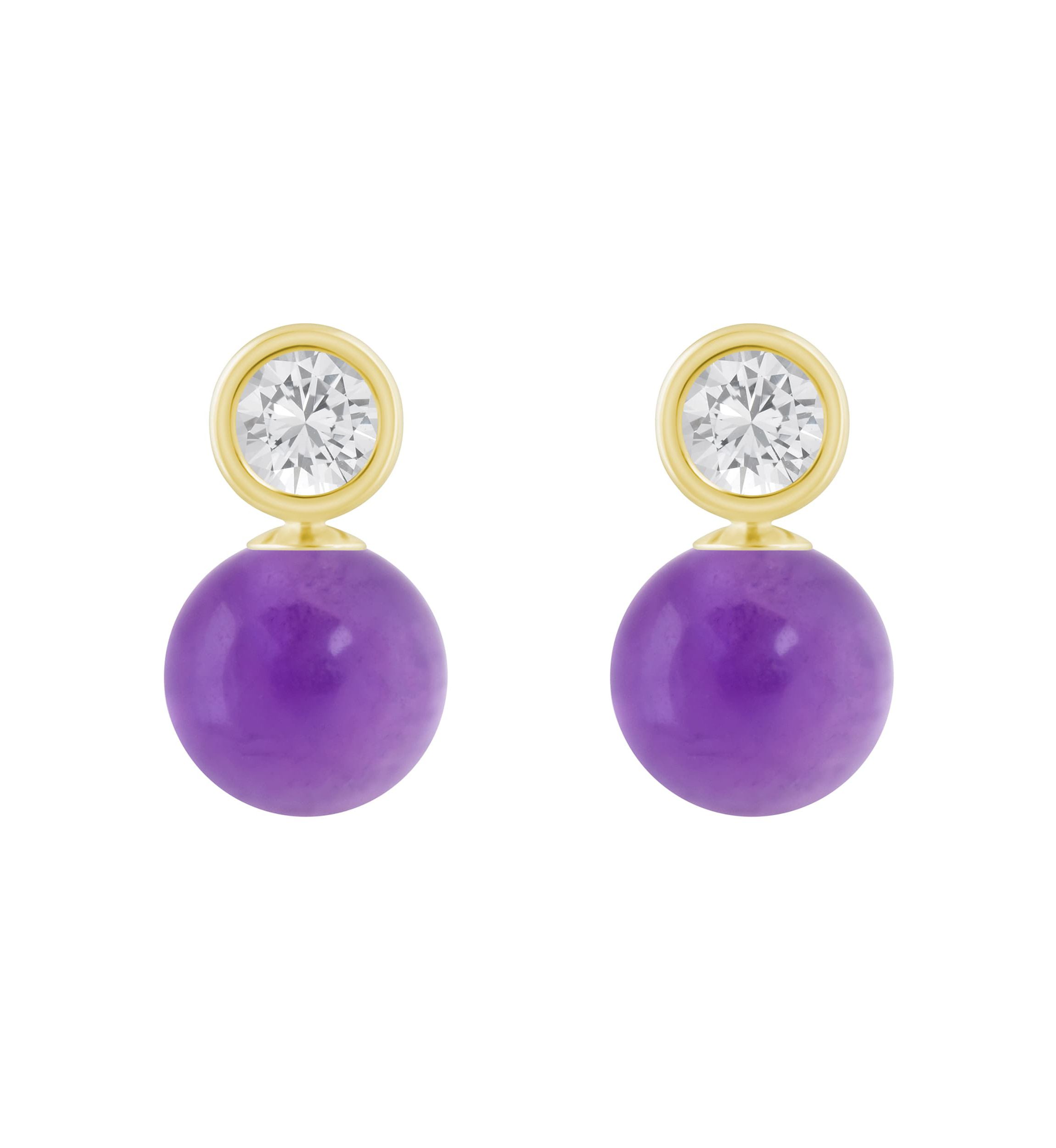 10K Yellow Gold 5mm Sphere Cape Amethyst & White Topaz Accents Drop Earrings