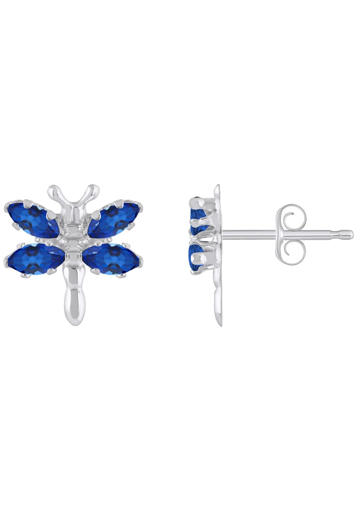 Lab Created Sterling Silver Created Sapphire Dragonfly Stud Earrings