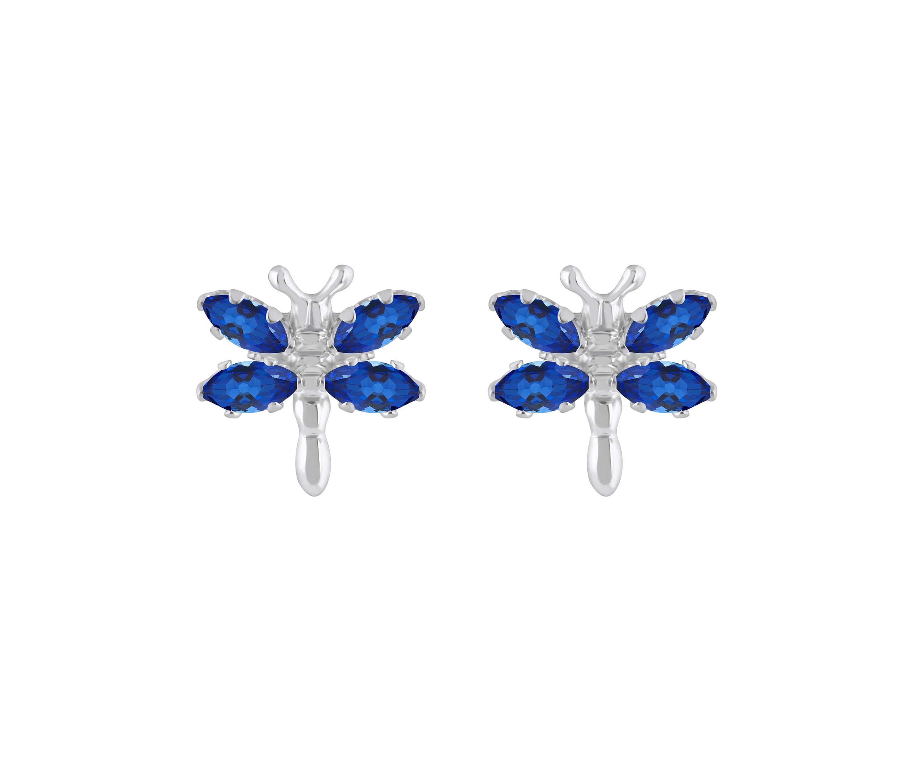 Lab Created Sterling Silver Created Sapphire Dragonfly Stud Earrings
