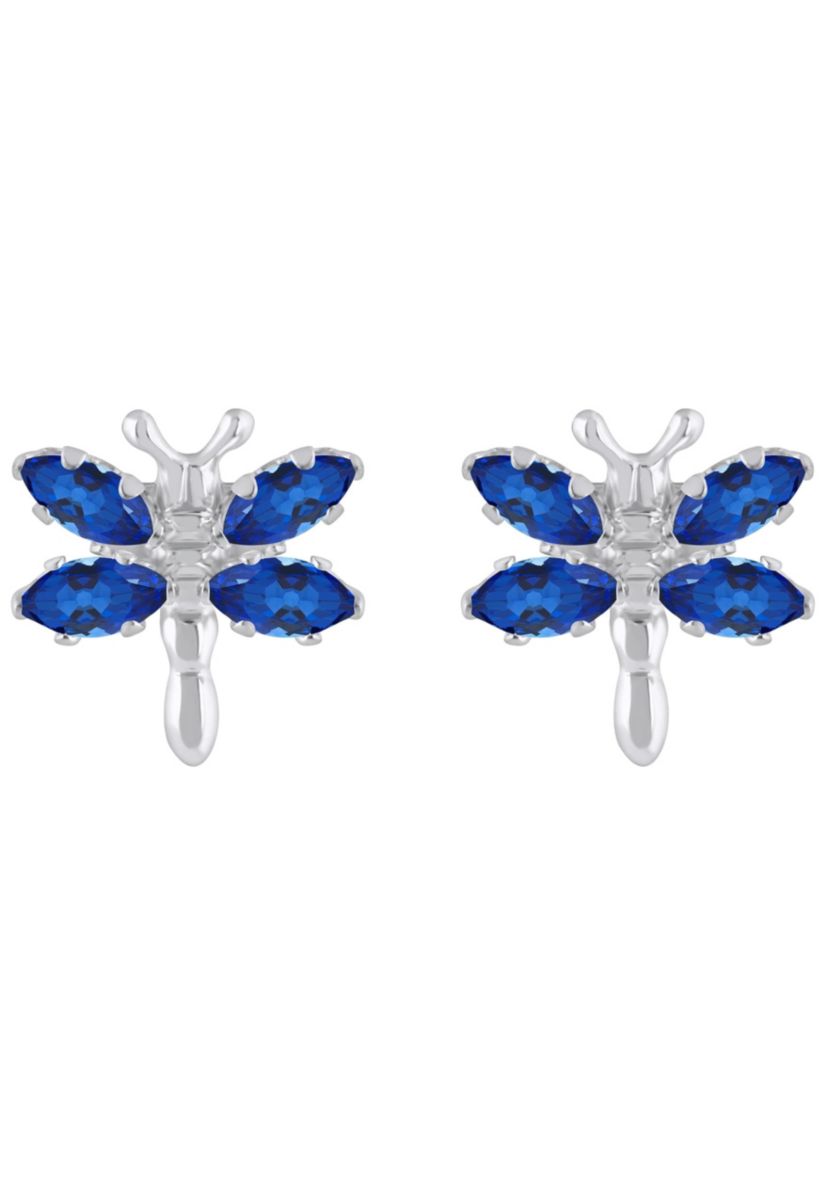 Lab Created Sterling Silver Created Sapphire Dragonfly Stud Earrings