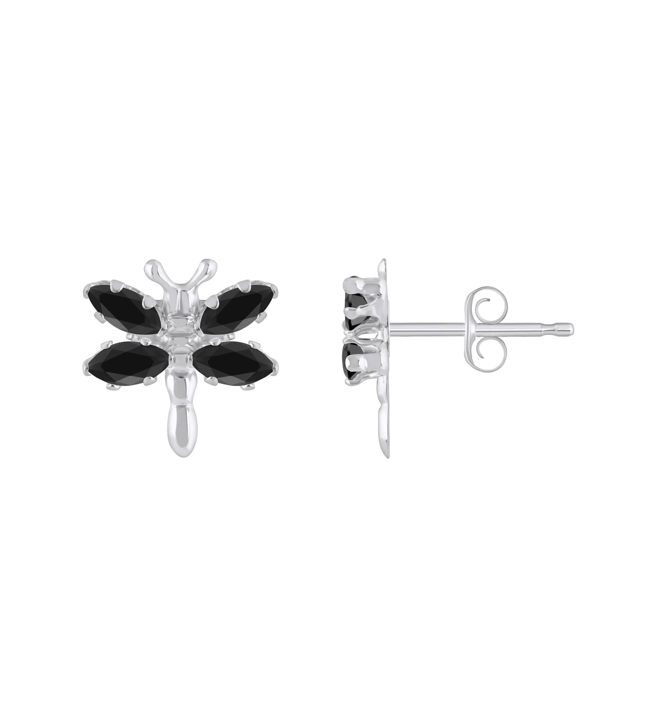 Sterling Silver Black Onyx Dragonfly Stud Earrings