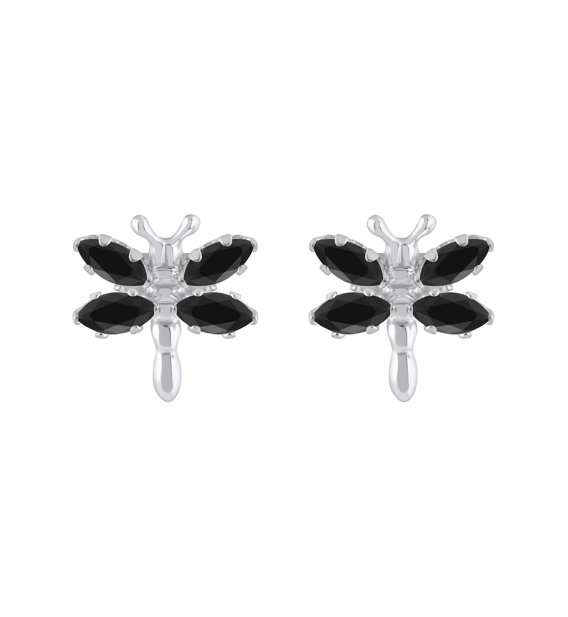 Sterling Silver Black Onyx Dragonfly Stud Earrings