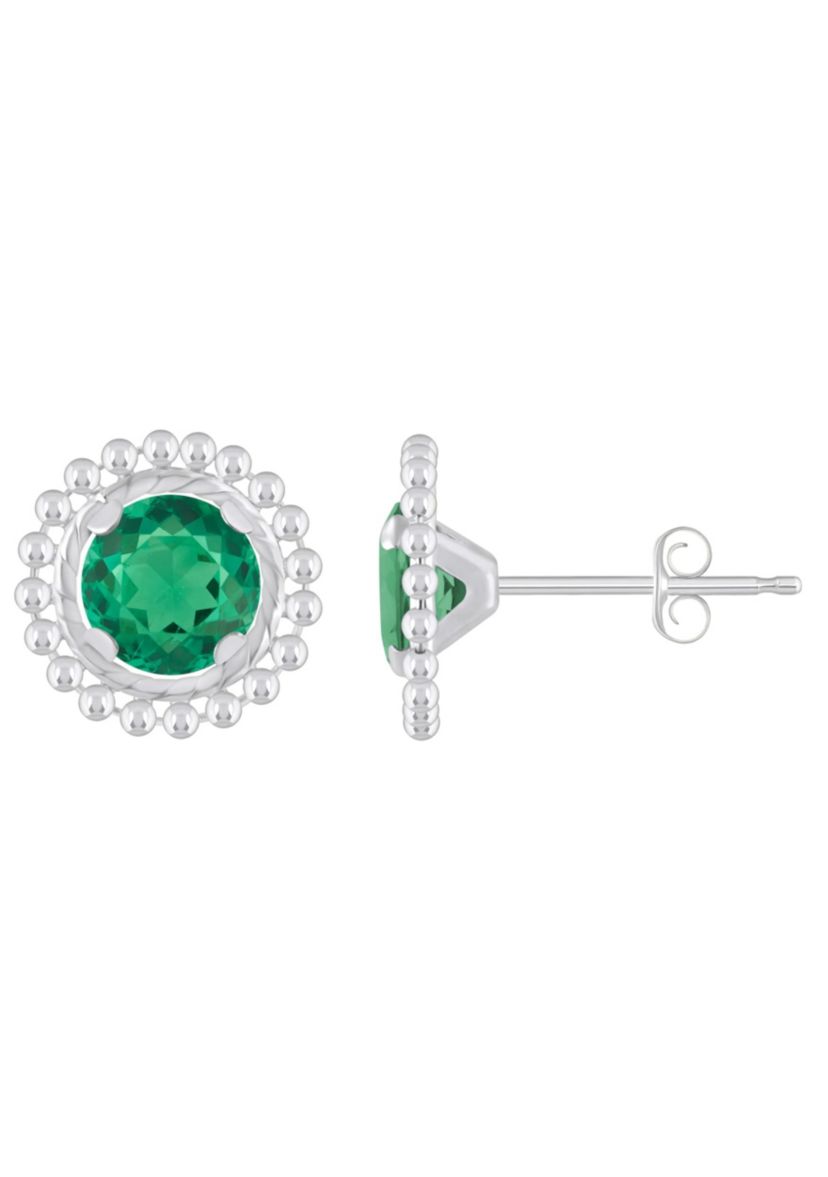 Lab Created Sterling Silver 5mm Round Created Emerald Beaded Martini Stud Earrings