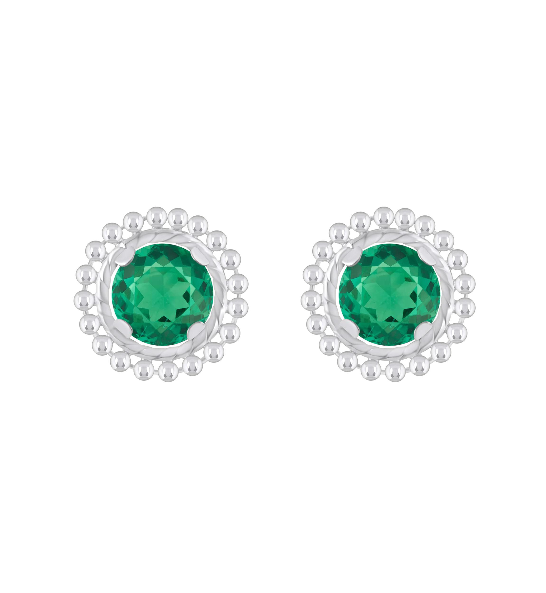 Lab Created Sterling Silver 5mm Round Created Emerald Beaded Martini Stud Earrings