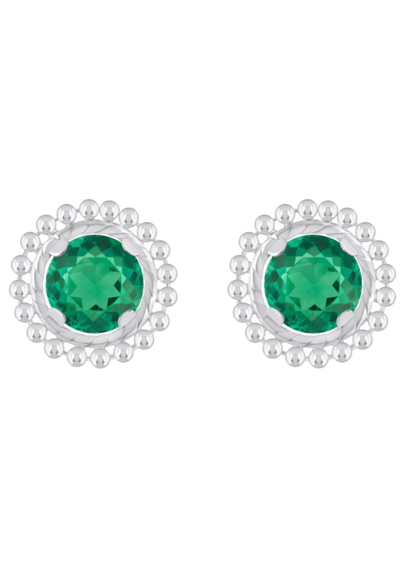 Lab Created Sterling Silver 5mm Round Created Emerald Beaded Martini Stud Earrings
