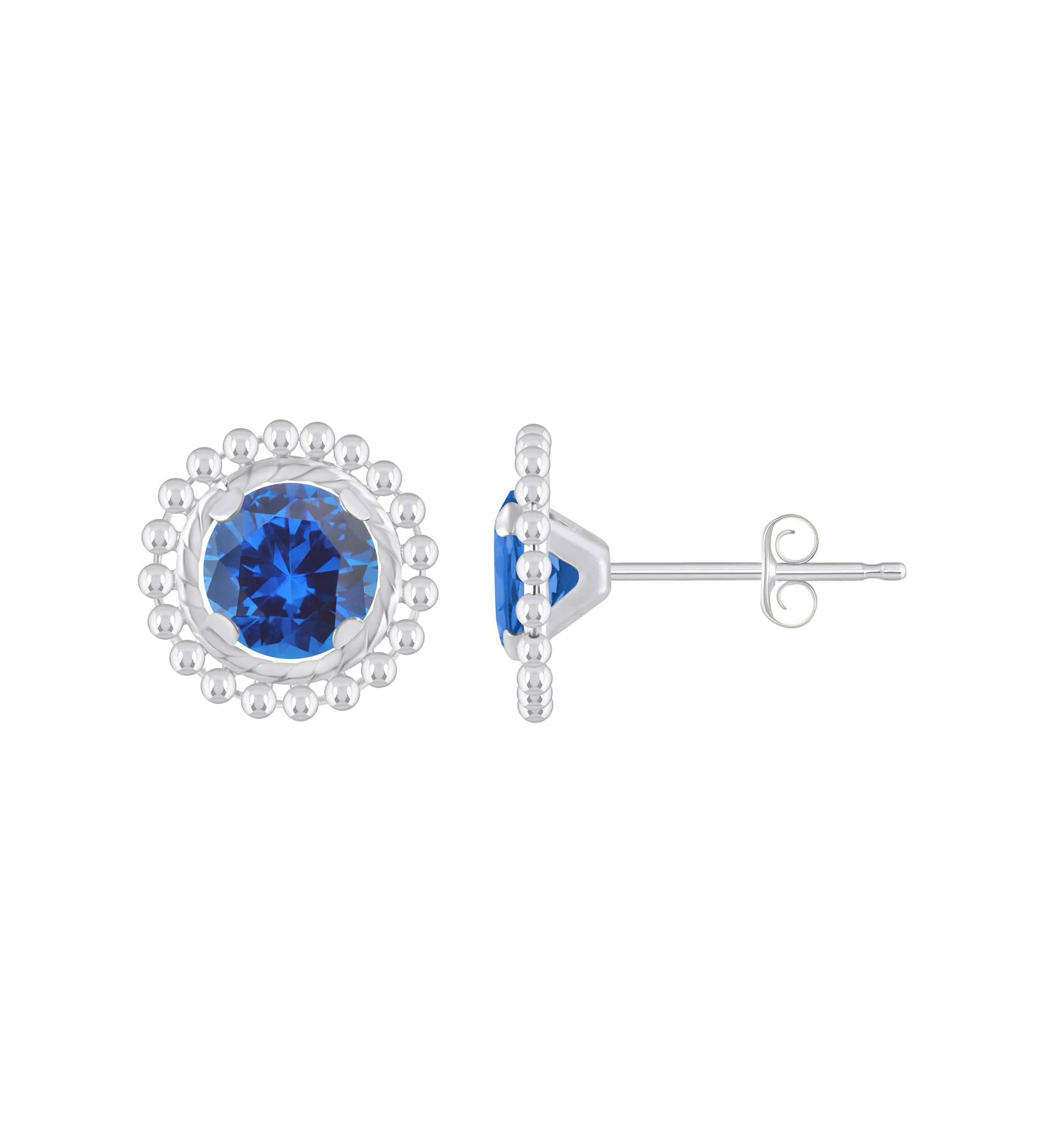 Lab Created Sterling Silver 5mm Round Created Sapphire Beaded Martini Stud Earrings