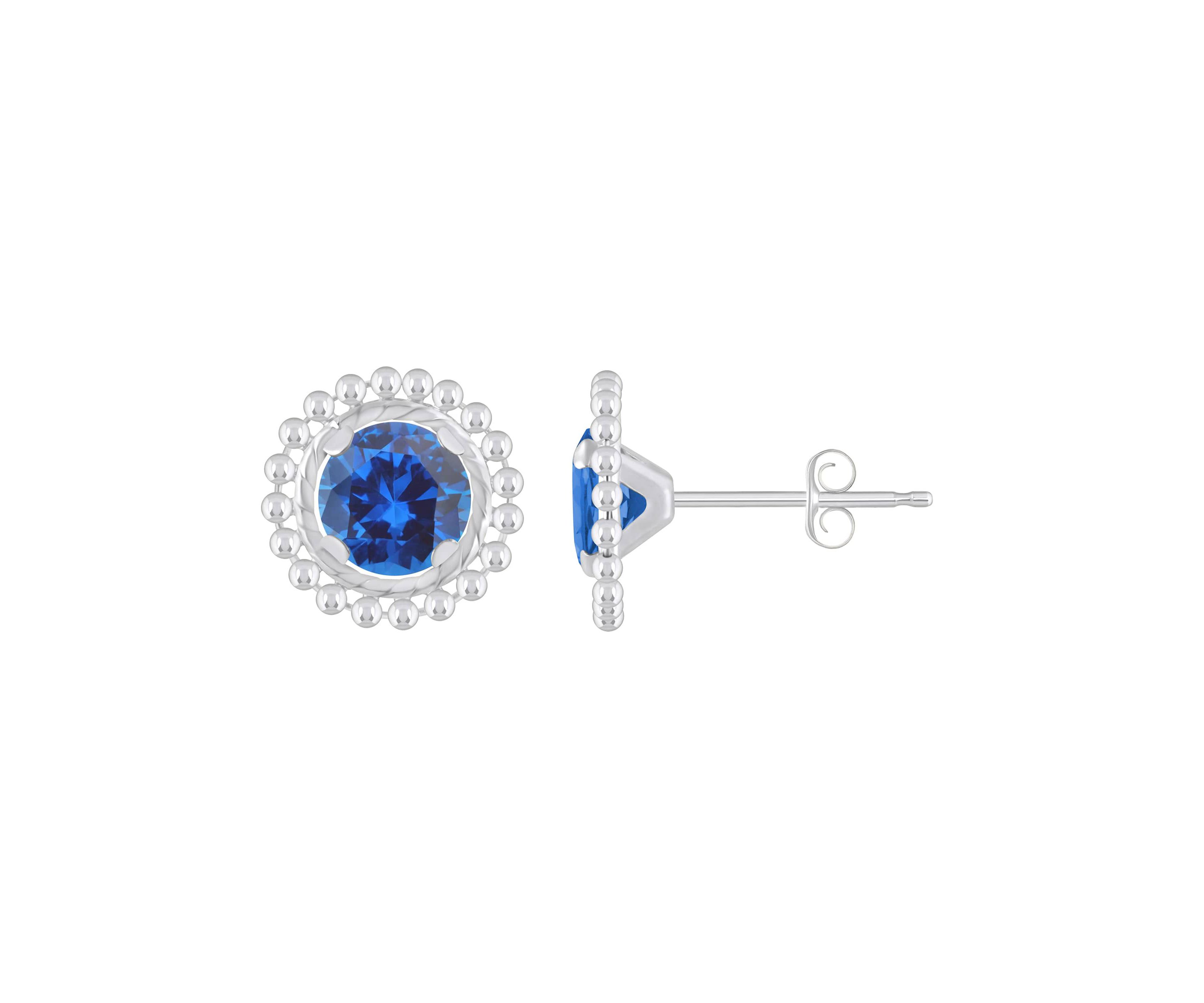 Lab Created Sterling Silver 5mm Round Created Sapphire Beaded Martini Stud Earrings