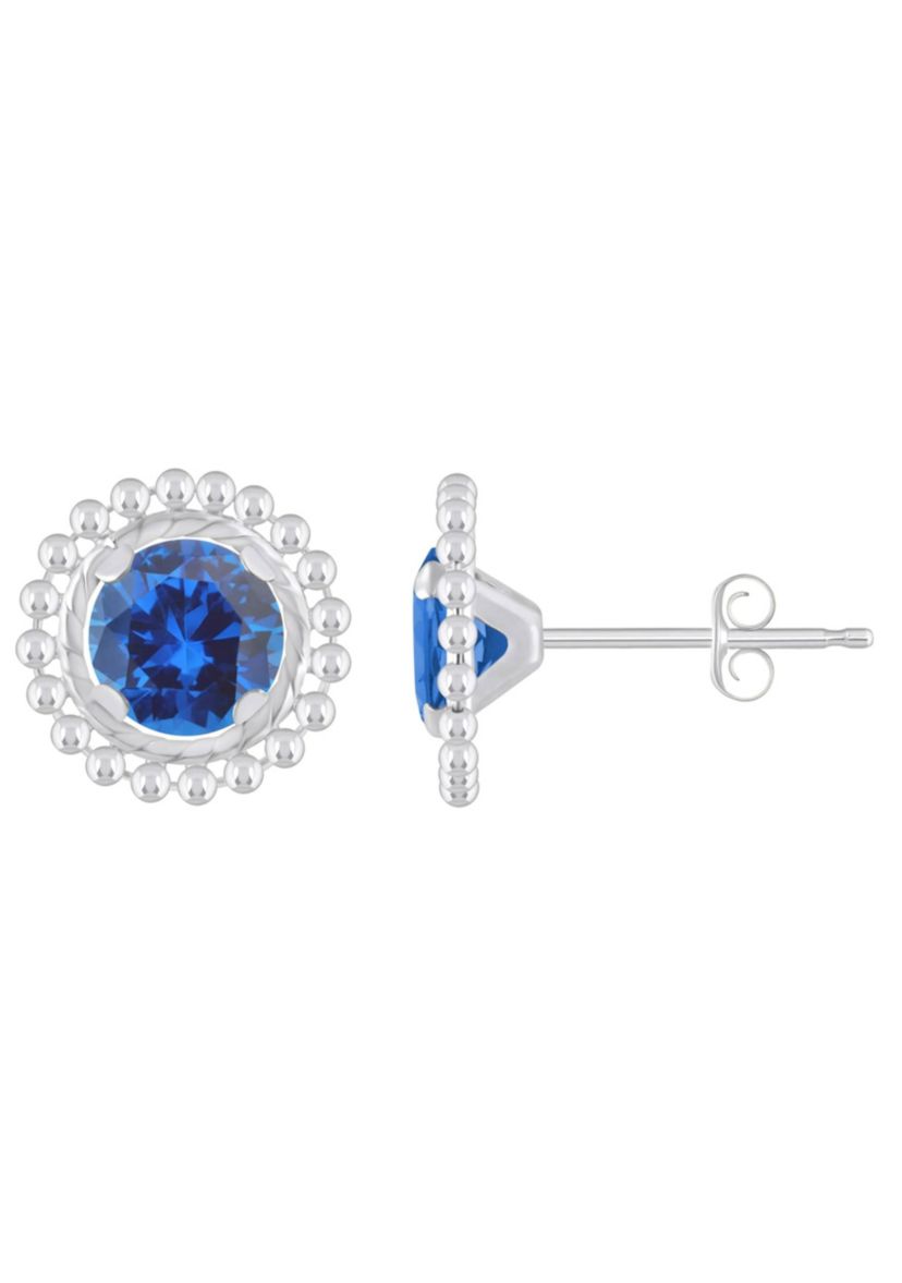 Lab Created Sterling Silver 5mm Round Created Sapphire Beaded Martini Stud Earrings