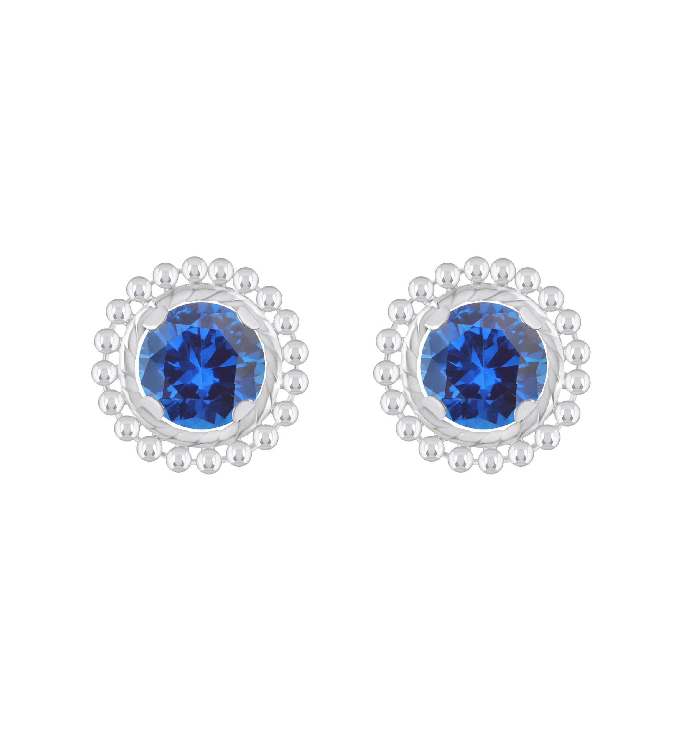 Lab Created Sterling Silver 5mm Round Created Sapphire Beaded Martini Stud Earrings