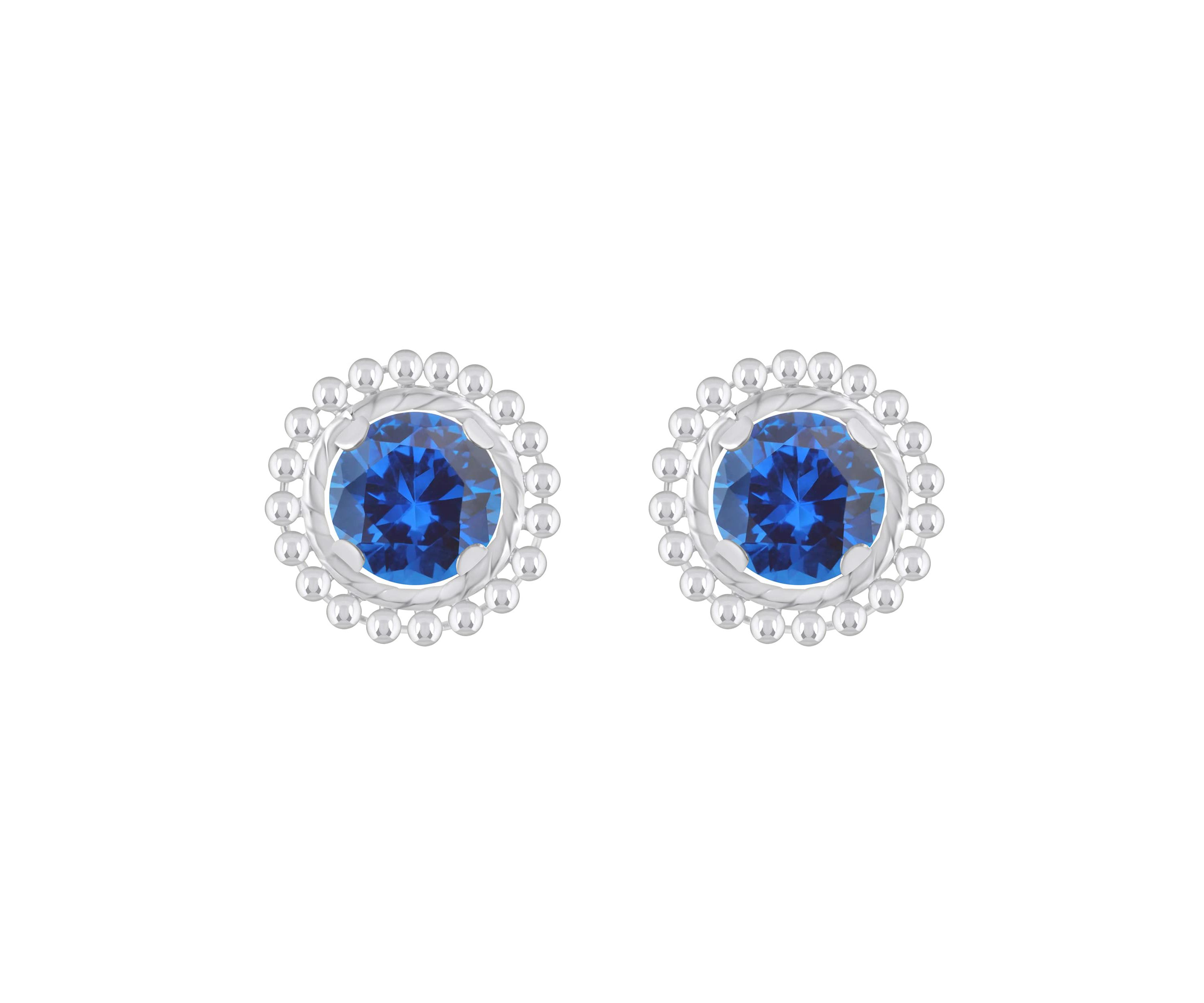 Lab Created Sterling Silver 5mm Round Created Sapphire Beaded Martini Stud Earrings