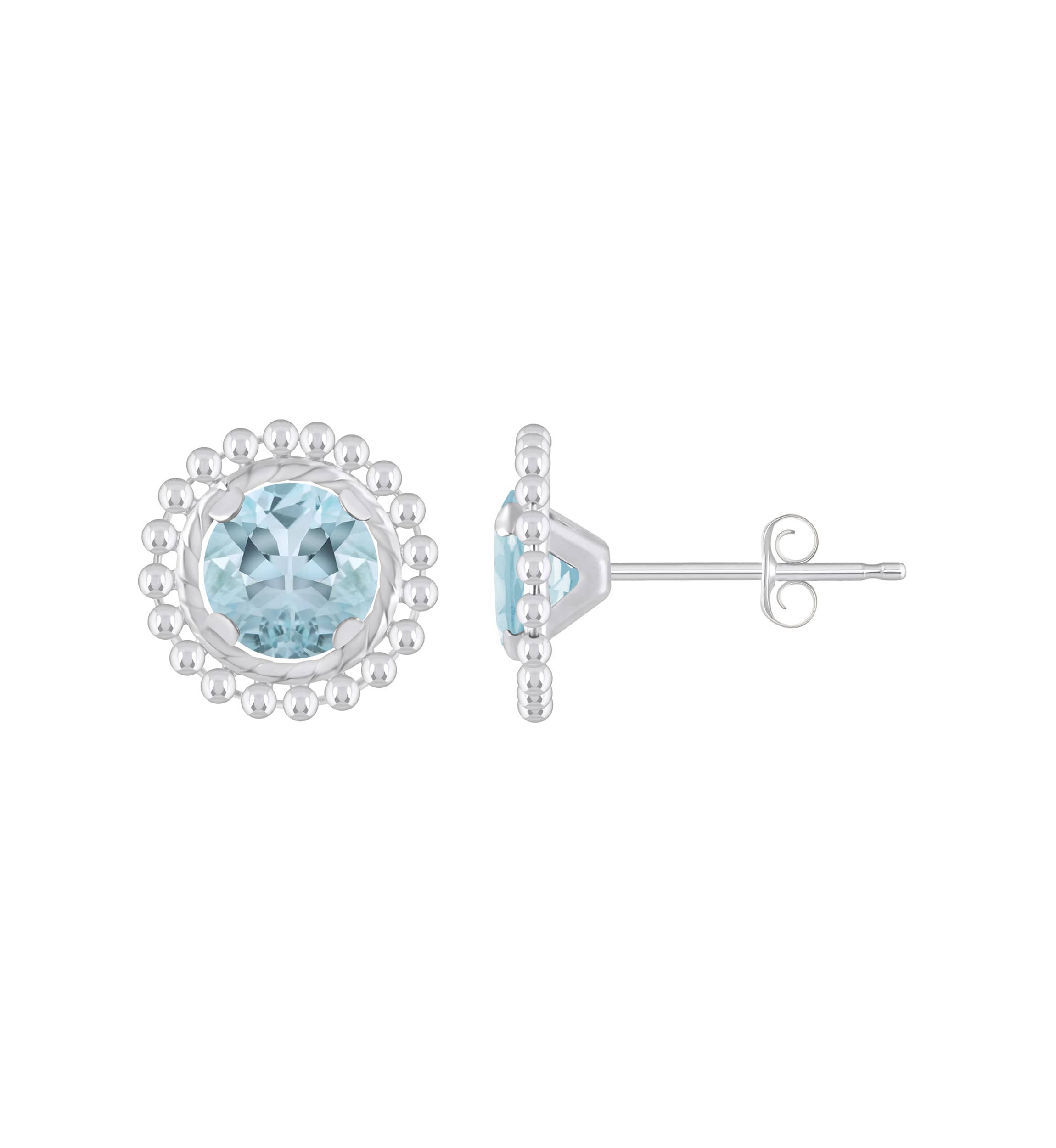 Sterling Silver 5mm Round Aquamarine Beaded Martini Stud Earrings