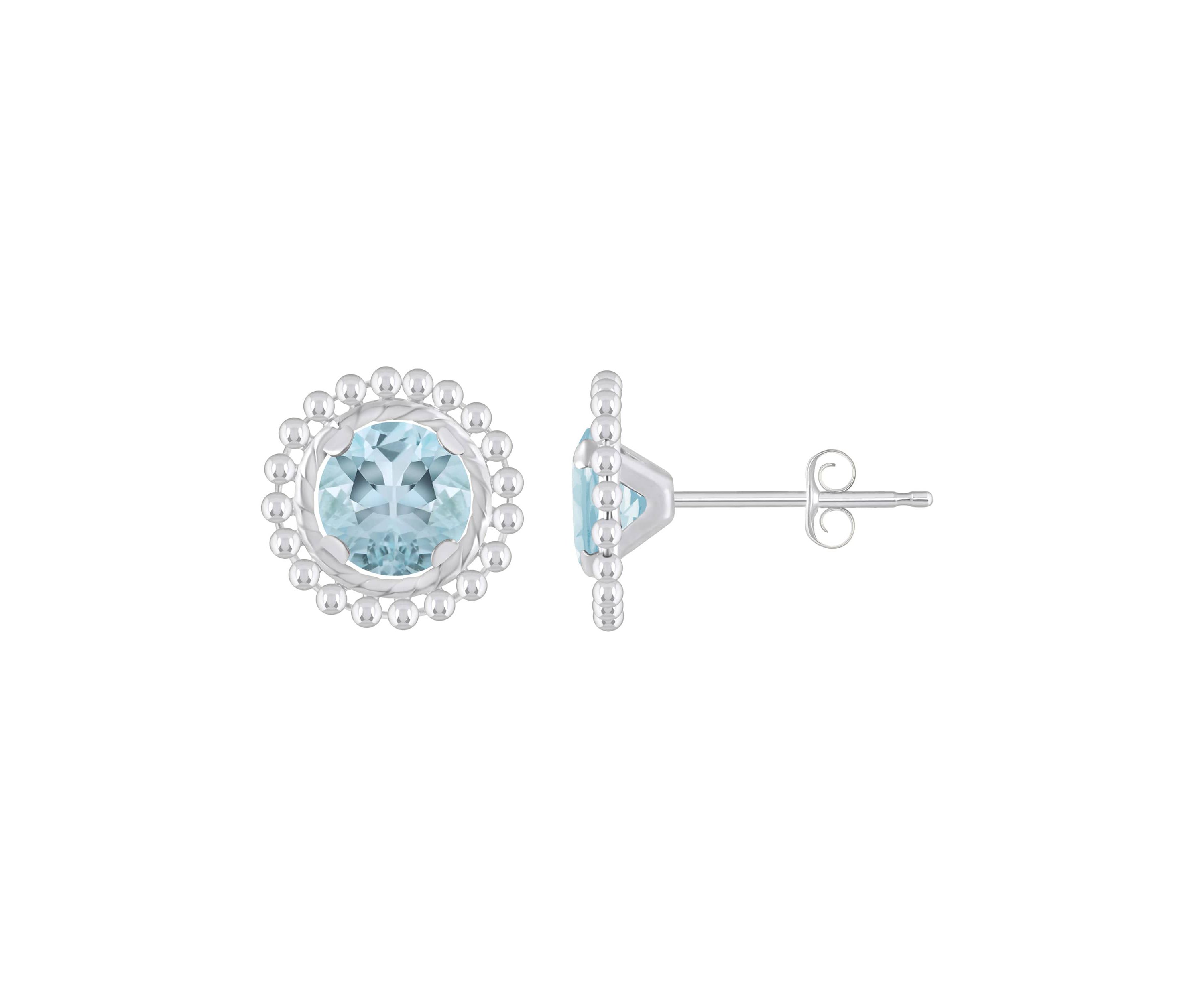 Sterling Silver 5mm Round Aquamarine Beaded Martini Stud Earrings