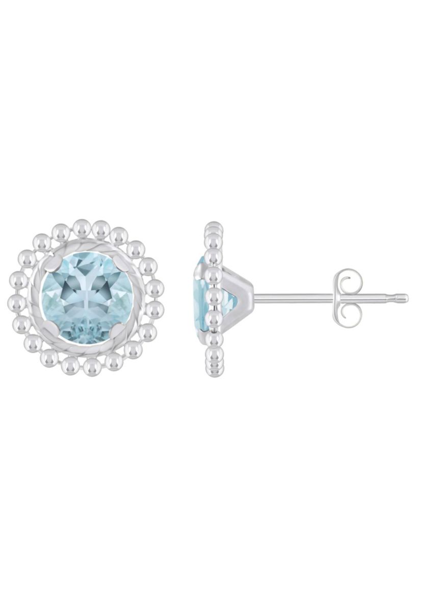 Sterling Silver 5mm Round Aquamarine Beaded Martini Stud Earrings