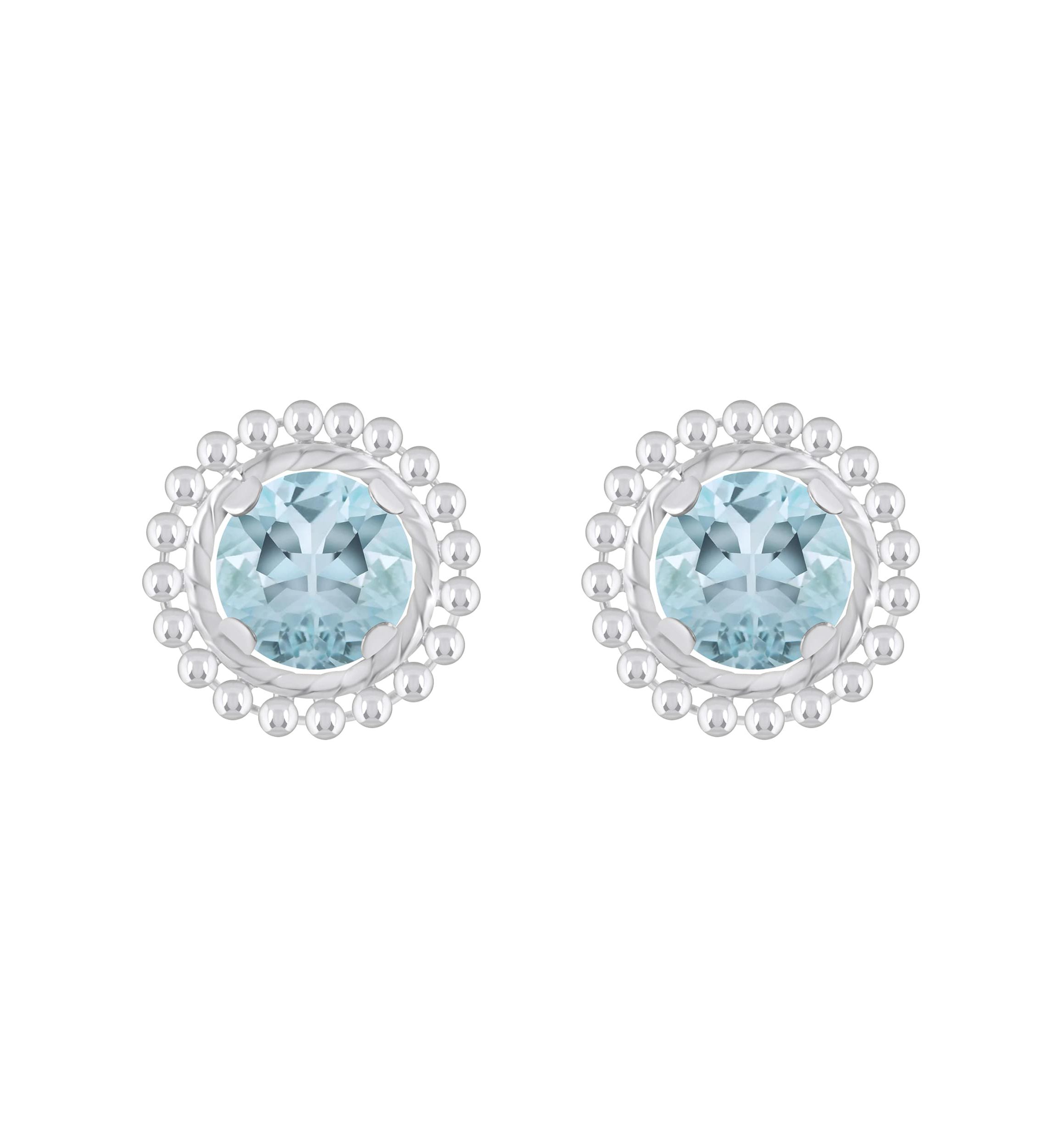 Sterling Silver 5mm Round Aquamarine Beaded Martini Stud Earrings