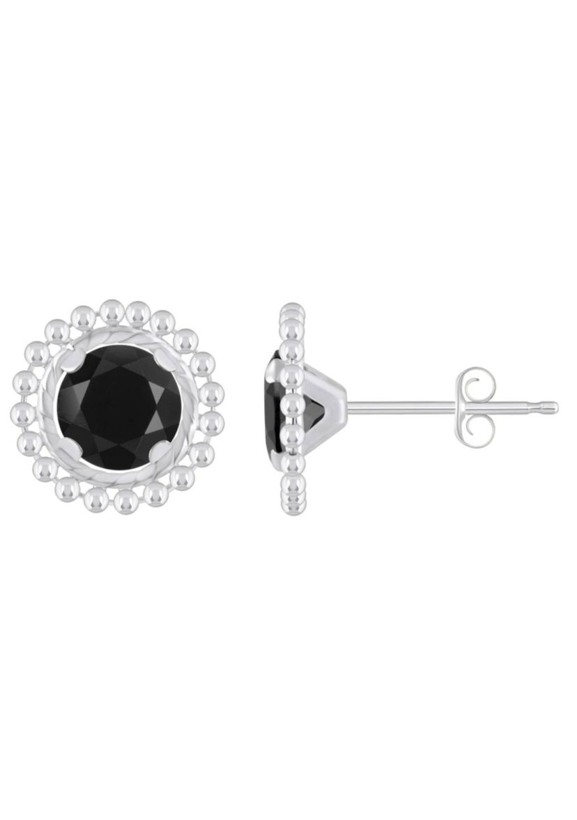 Sterling Silver 5mm Round Black Onyx Beaded Martini Stud Earrings