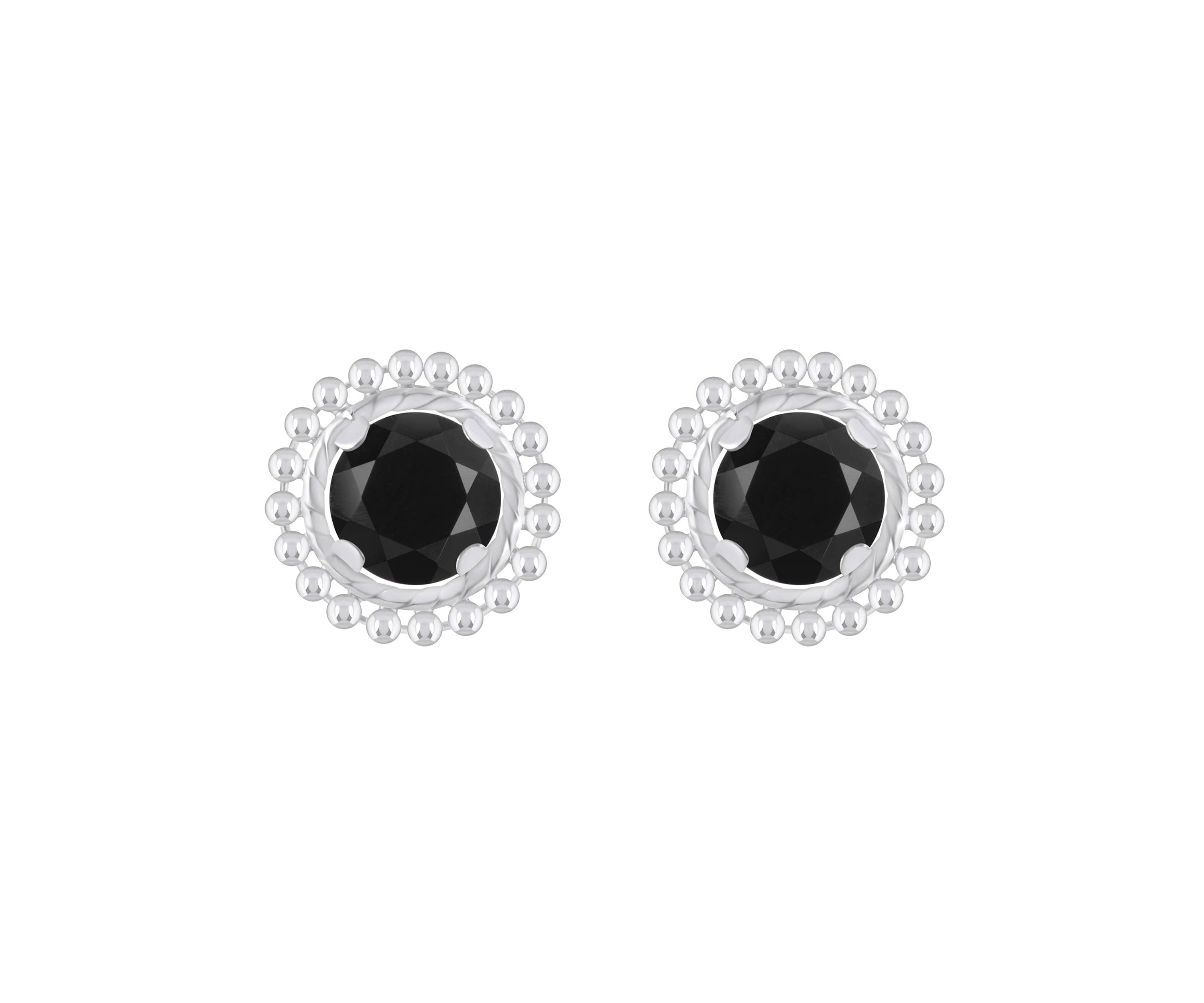 Sterling Silver 5mm Round Black Onyx Beaded Martini Stud Earrings