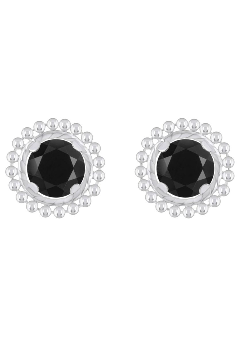 Sterling Silver 5mm Round Black Onyx Beaded Martini Stud Earrings