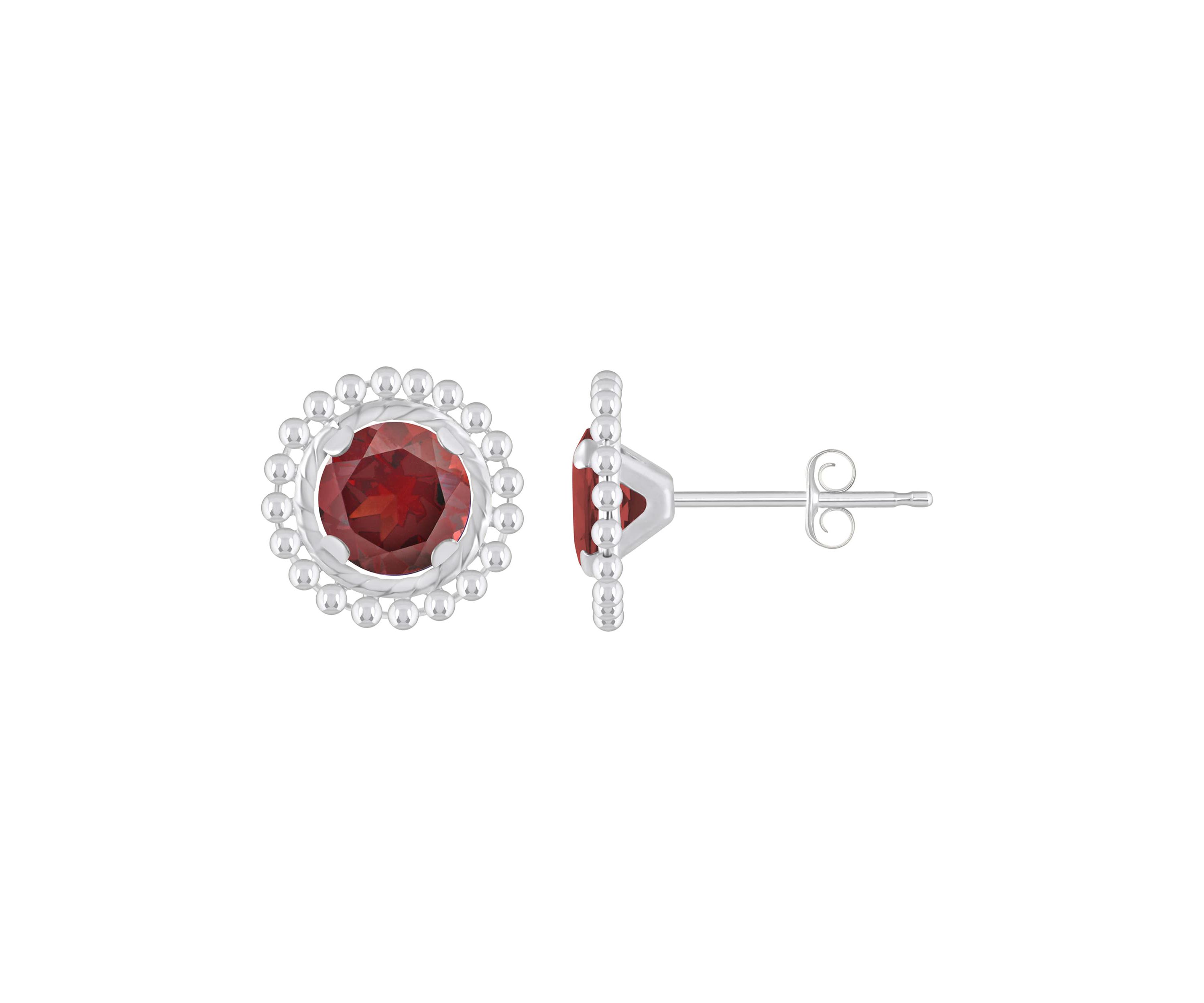 Sterling Silver 5mm Round Garnet Beaded Martini Stud Earrings