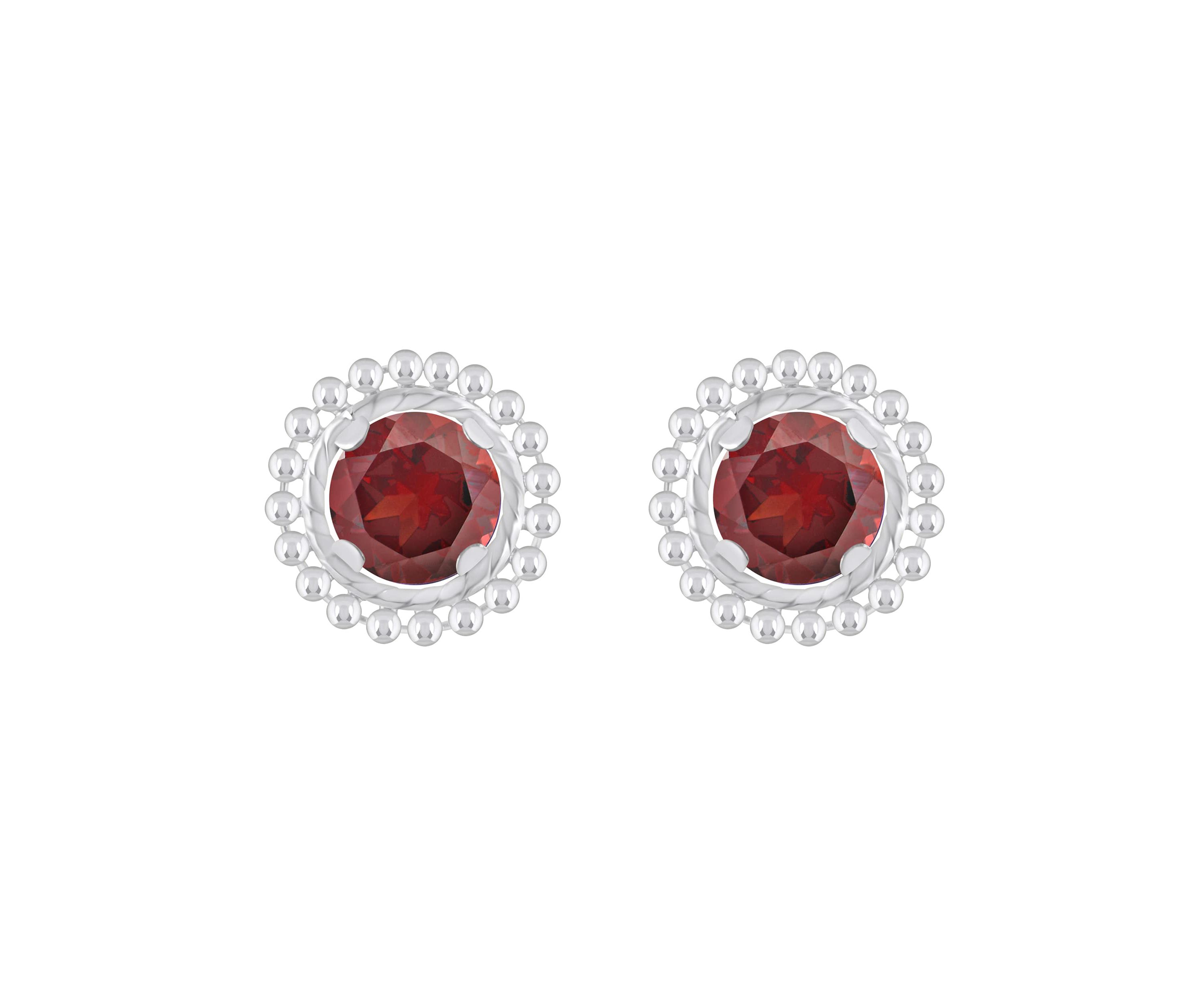 Sterling Silver 5mm Round Garnet Beaded Martini Stud Earrings