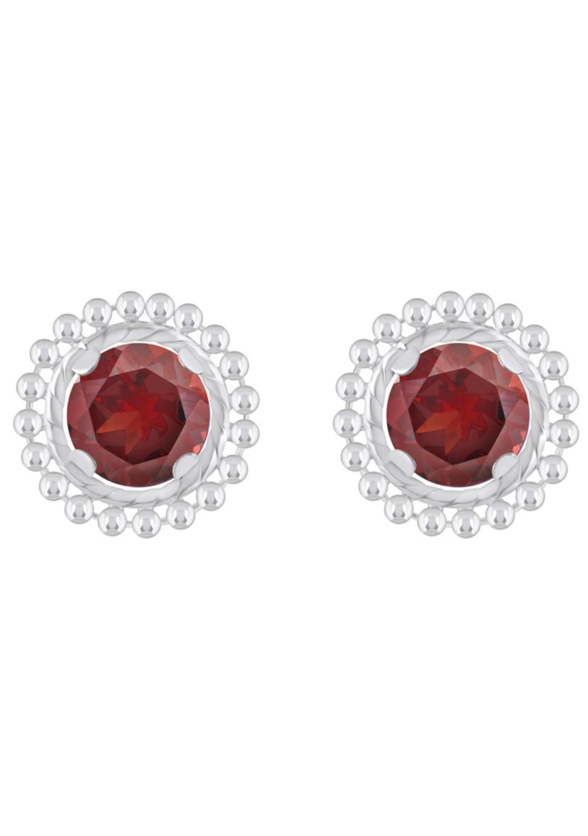 Sterling Silver 5mm Round Garnet Beaded Martini Stud Earrings