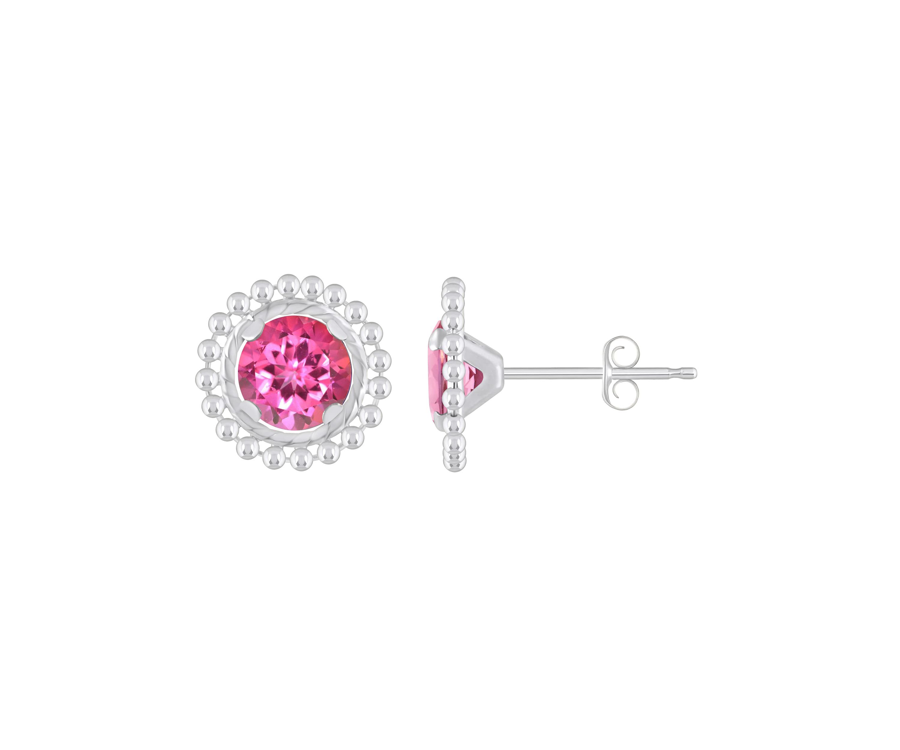 Sterling Silver 5mm Round Pink Topaz Beaded Martini Stud Earrings