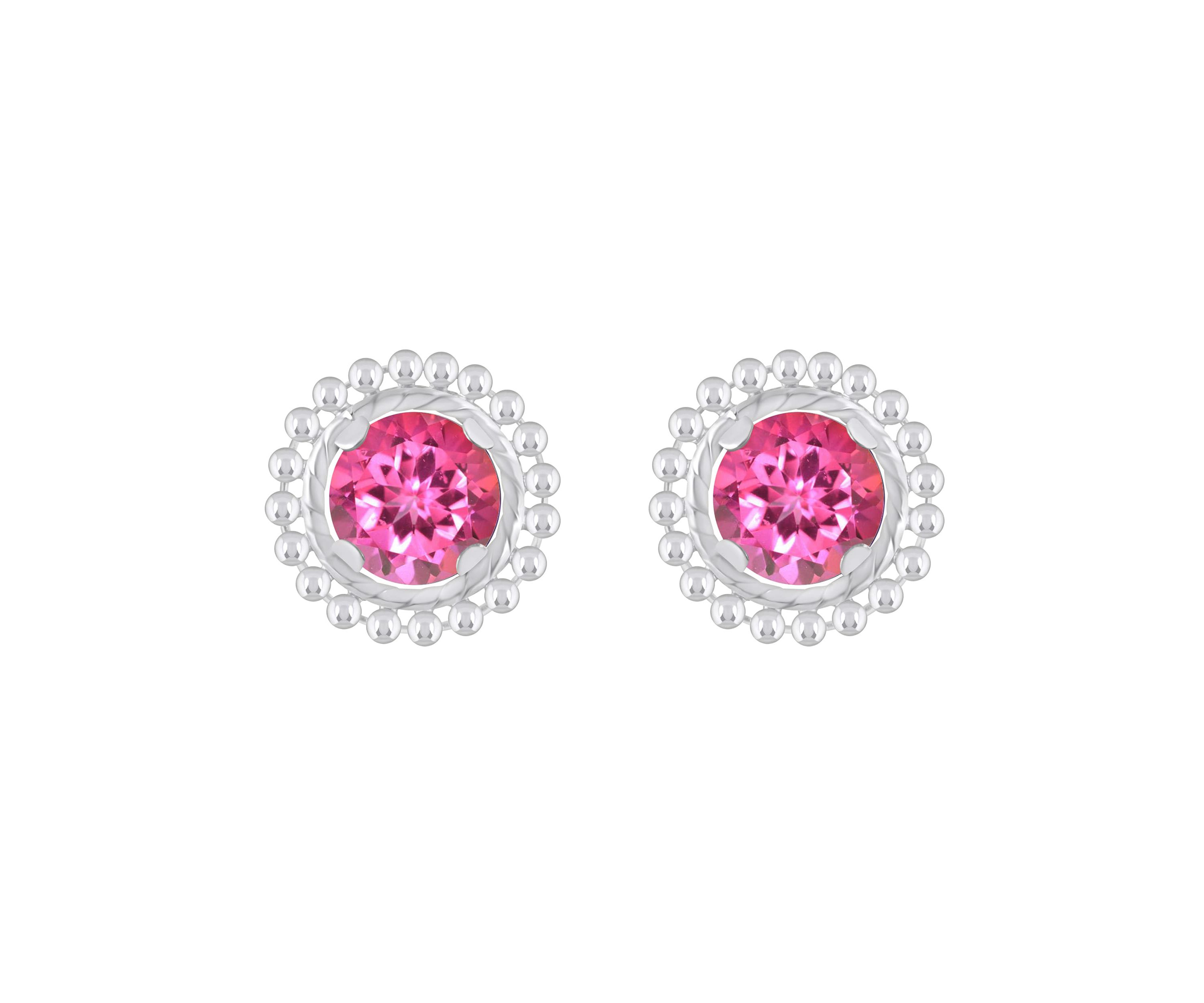 Sterling Silver 5mm Round Pink Topaz Beaded Martini Stud Earrings