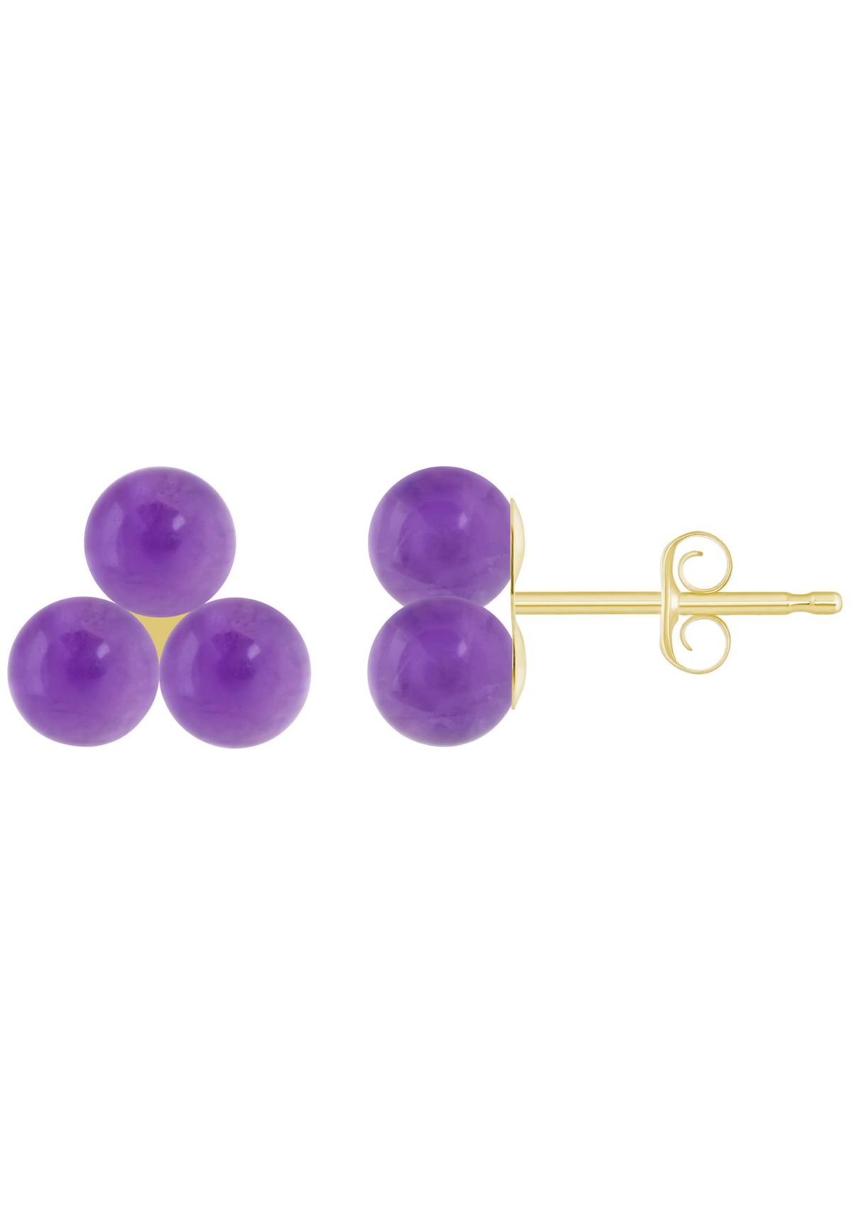 10K Yellow Gold 4mm Sphere Cape Amethyst Trio Cluster Earrings