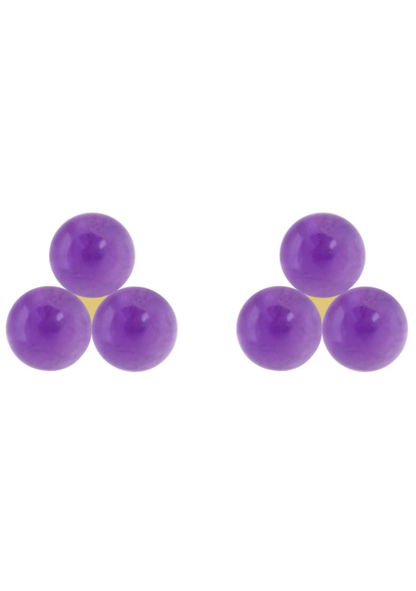 10K Yellow Gold 4mm Sphere Cape Amethyst Trio Cluster Earrings