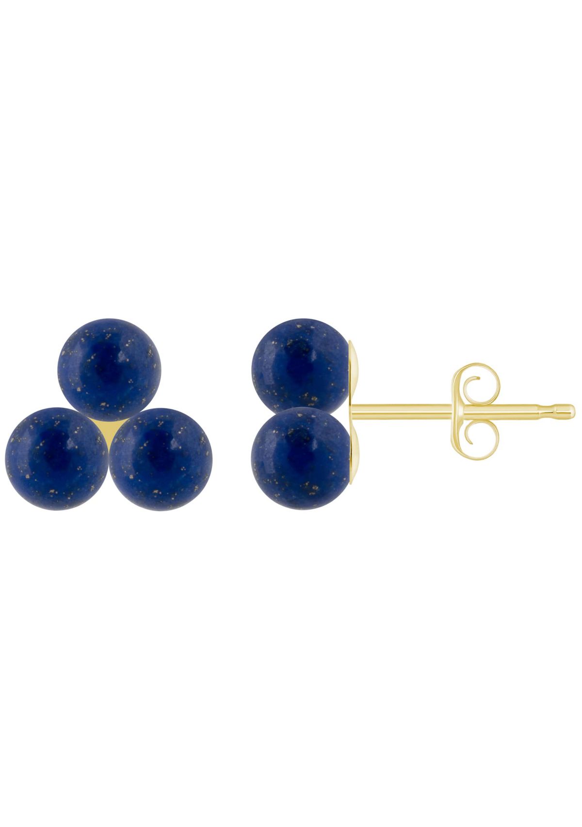 10K Yellow Gold 4mm Sphere Lapis Trio Cluster Earrings