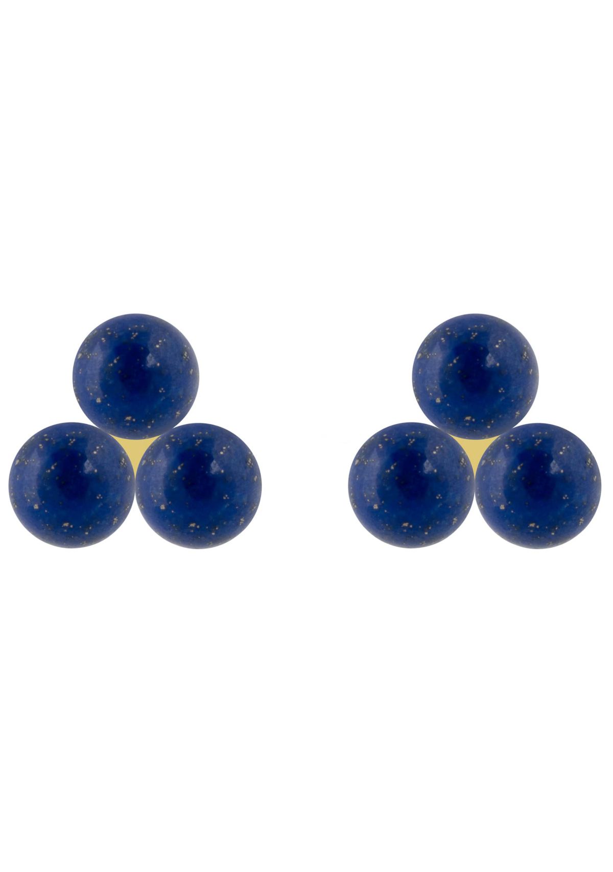 10K Yellow Gold 4mm Sphere Lapis Trio Cluster Earrings