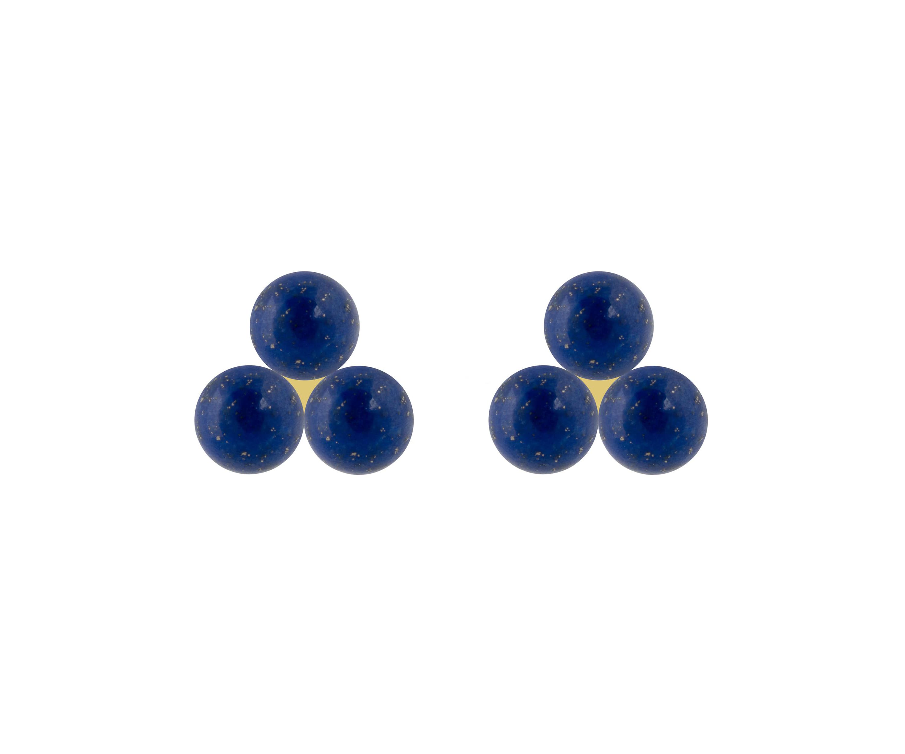 10K Yellow Gold 4mm Sphere Lapis Trio Cluster Earrings