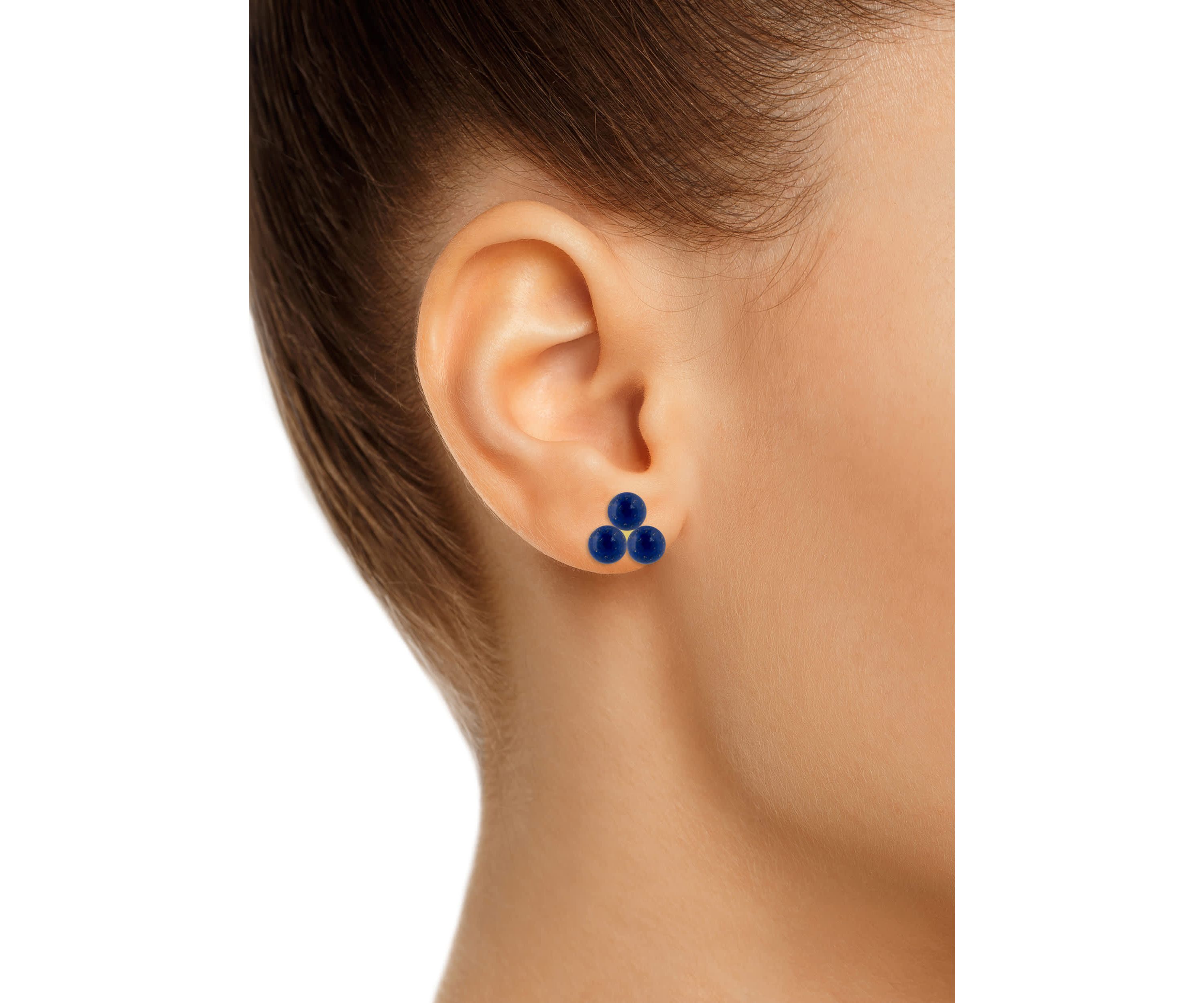10K Yellow Gold 4mm Sphere Lapis Trio Cluster Earrings