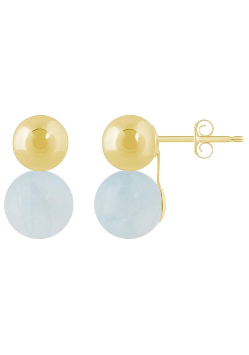 10K Yellow Gold 5mm Ball Stud with 6mm Sphere Milky Aquamarine Drop Earrings