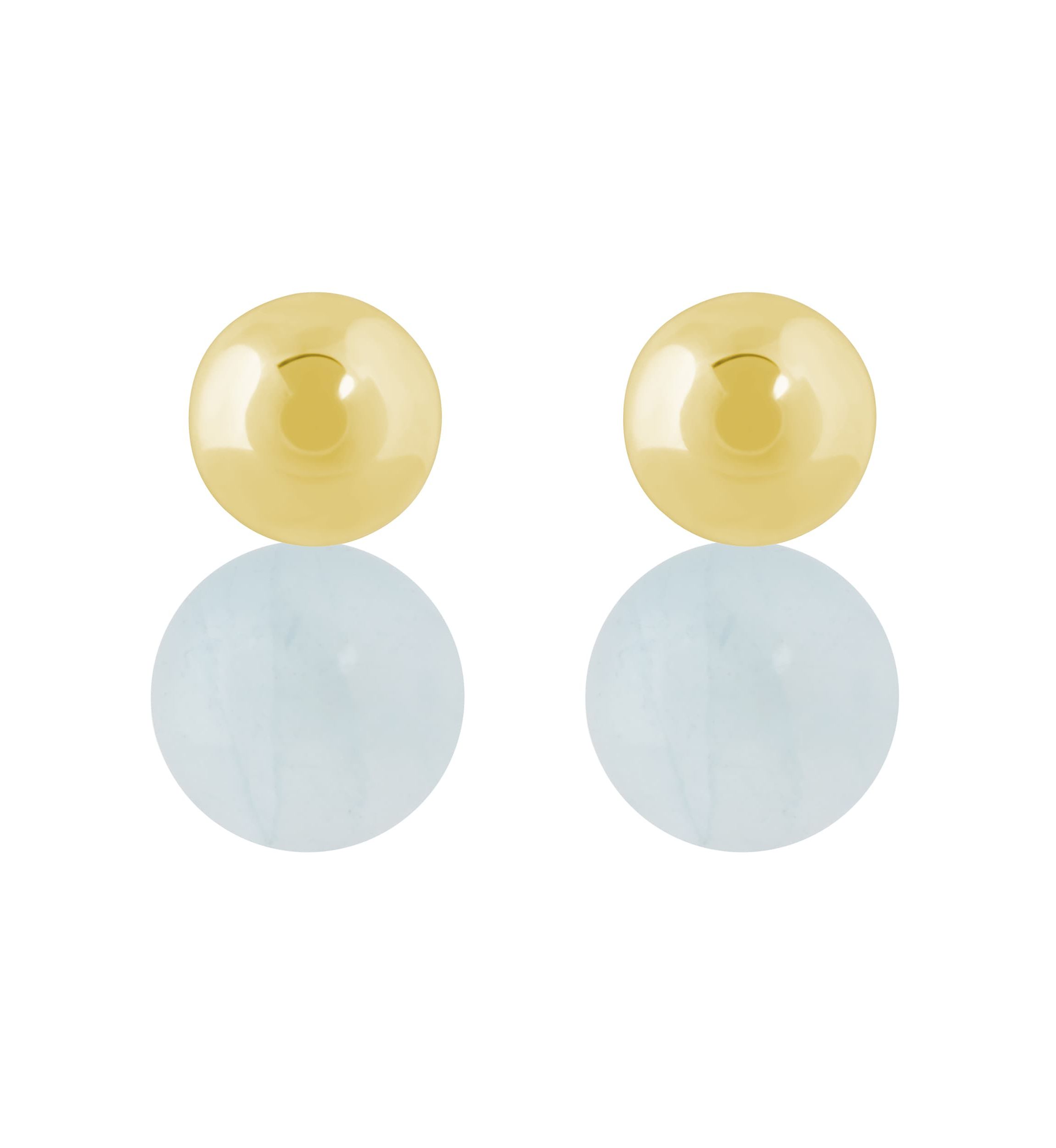 10K Yellow Gold 5mm Ball Stud with 6mm Sphere Milky Aquamarine Drop Earrings