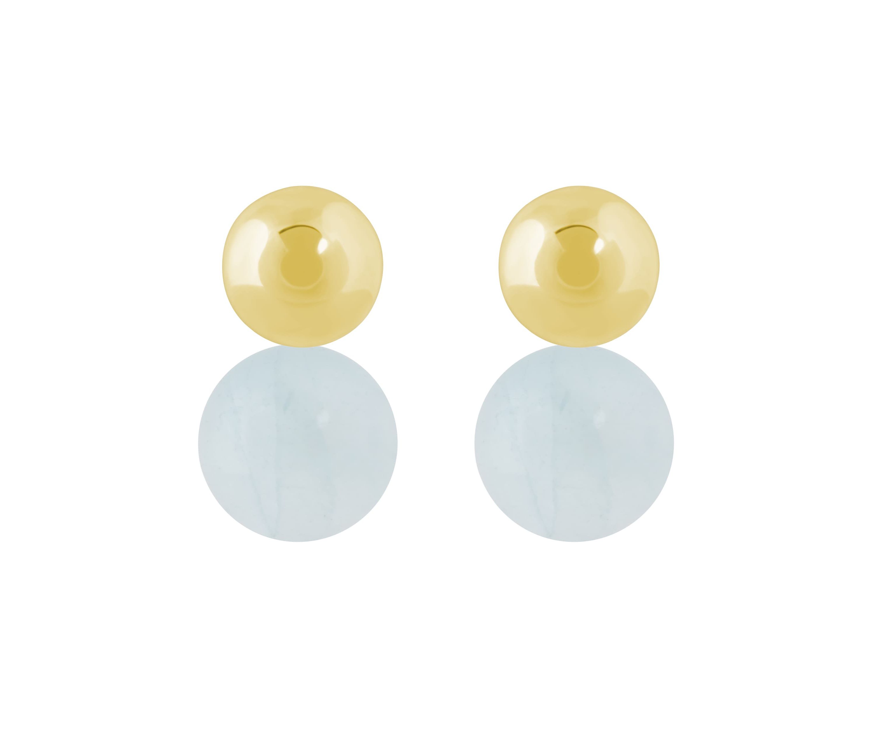 10K Yellow Gold 5mm Ball Stud with 6mm Sphere Milky Aquamarine Drop Earrings