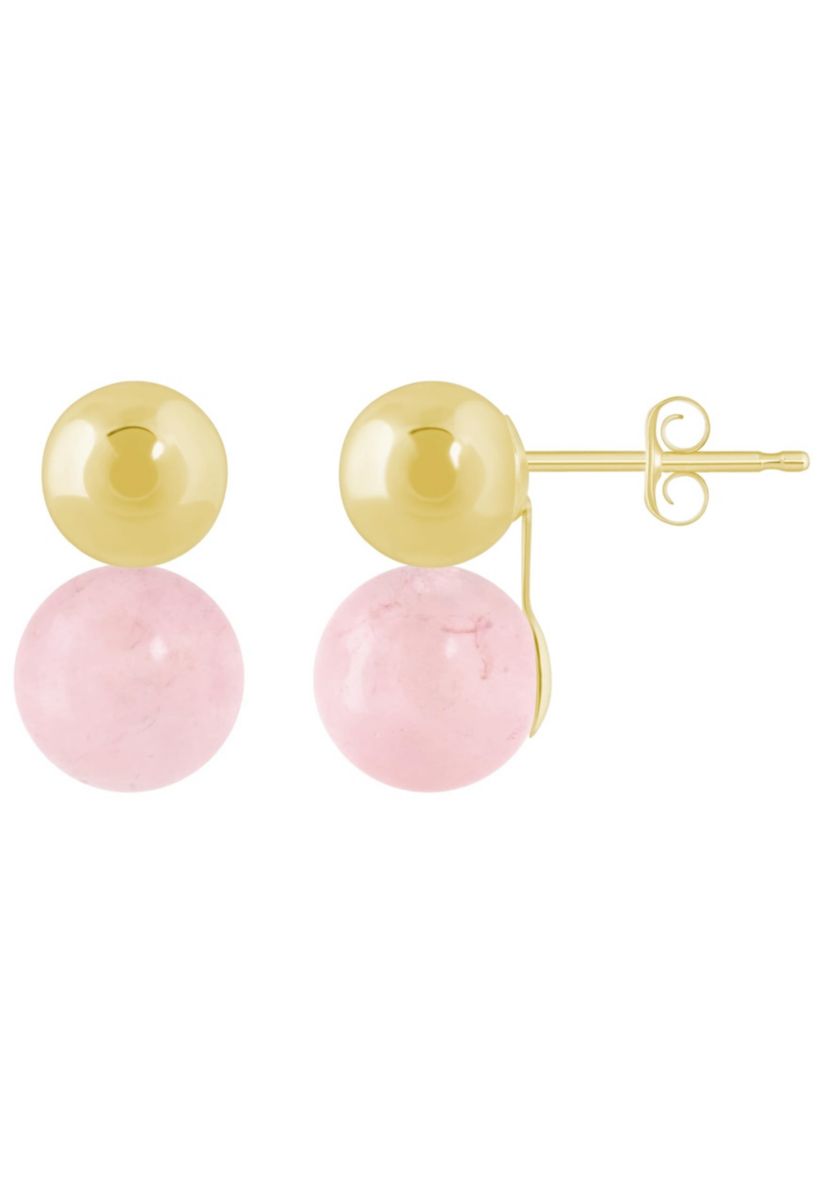 10K Yellow Gold 5mm Ball Stud with 6mm Sphere Rose Quartz Drop Earrings