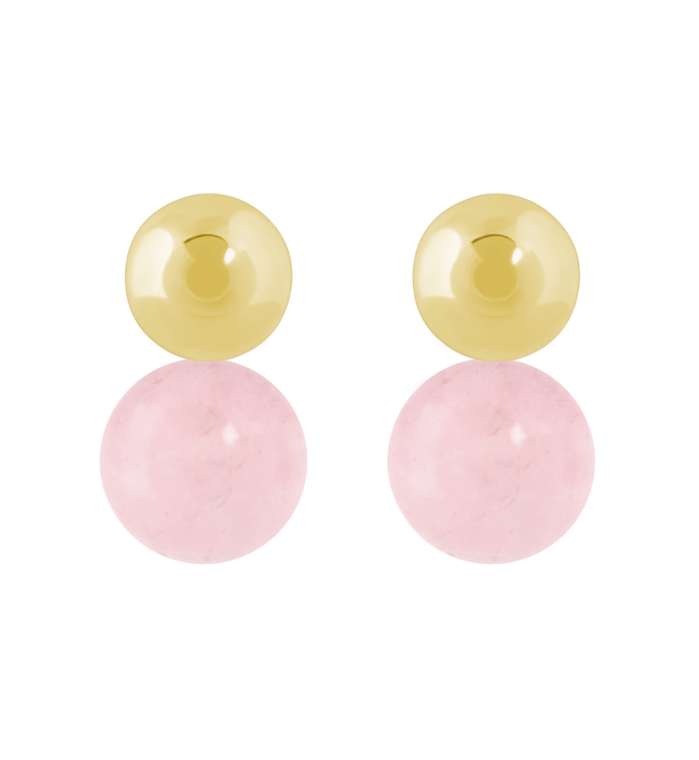 10K Yellow Gold 5mm Ball Stud with 6mm Sphere Rose Quartz Drop Earrings