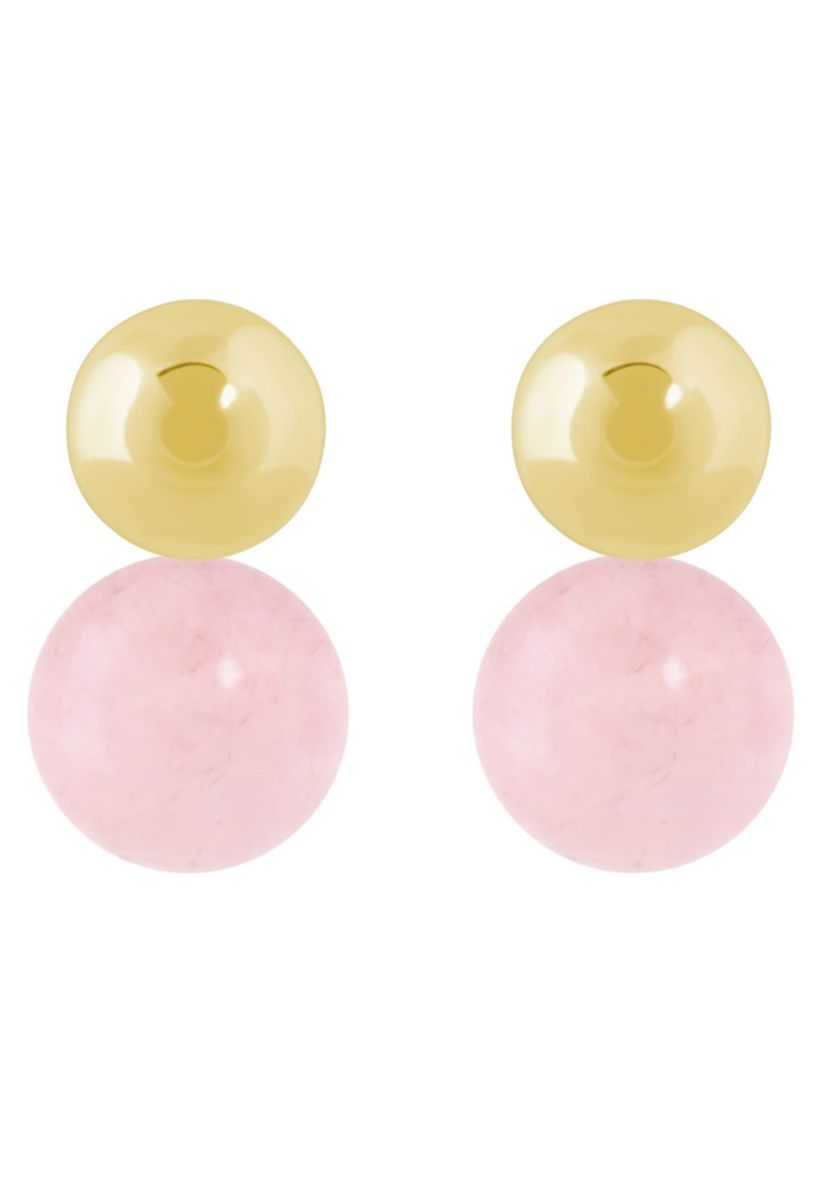 10K Yellow Gold 5mm Ball Stud with 6mm Sphere Rose Quartz Drop Earrings