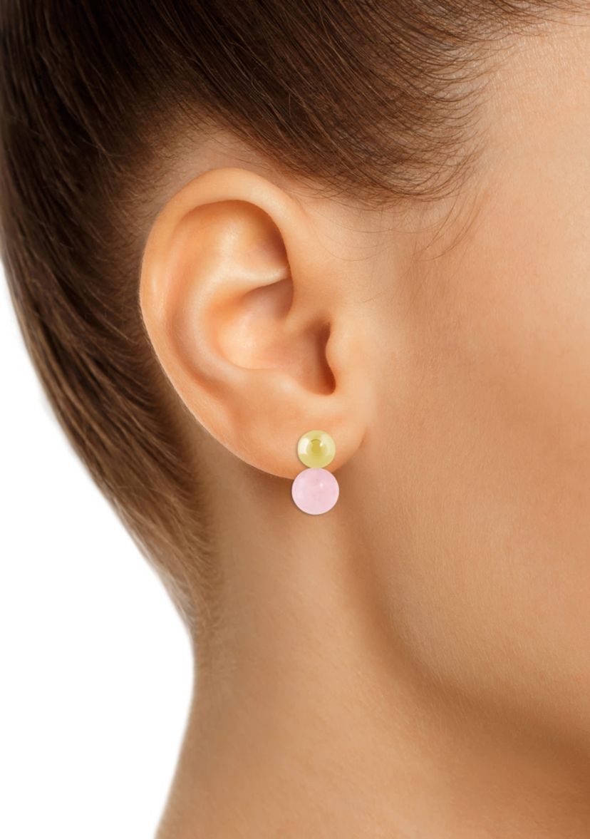 10K Yellow Gold 5mm Ball Stud with 6mm Sphere Rose Quartz Drop Earrings
