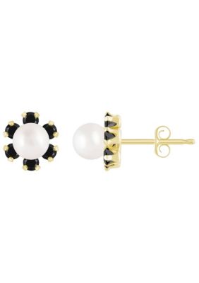 Belk & Co 10K Yellow Gold 4mm Round Pearl with Gemstone Accents Earrings