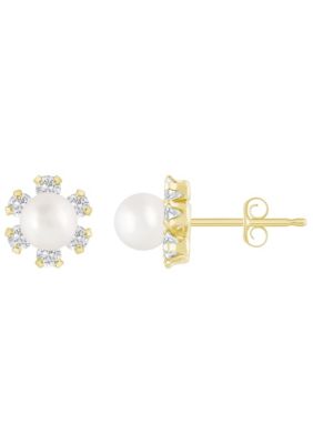 Belk & Co 10K Yellow Gold 4mm Round Pearl with Gemstone Accents Earrings