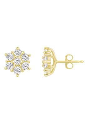 Belk & Co Lab Created Sterling Silver 1.12 CTTW Lab Grown Diamond Cluster Stud Earrings