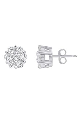 Belk & Co Lab Created Sterling Silver 1.12 CTTW Lab Grown Diamond Cluster Stud Earrings
