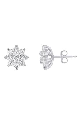 Belk & Co Lab Created Sterling Silver 7/8 CTTW Lab Grown Diamond Cluster Stud Earrings