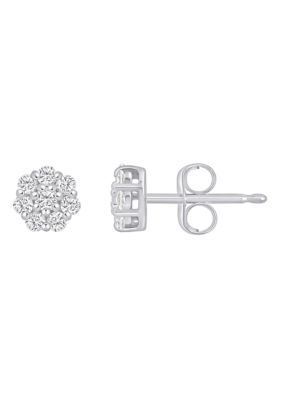 Belk & Co Lab Created Sterling Silver 1/4 CTTW Lab Grown Diamond Cluster Stud Earrings